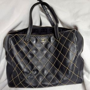 Chanel Surpique Black Quilted Boston Duffel Bag XL